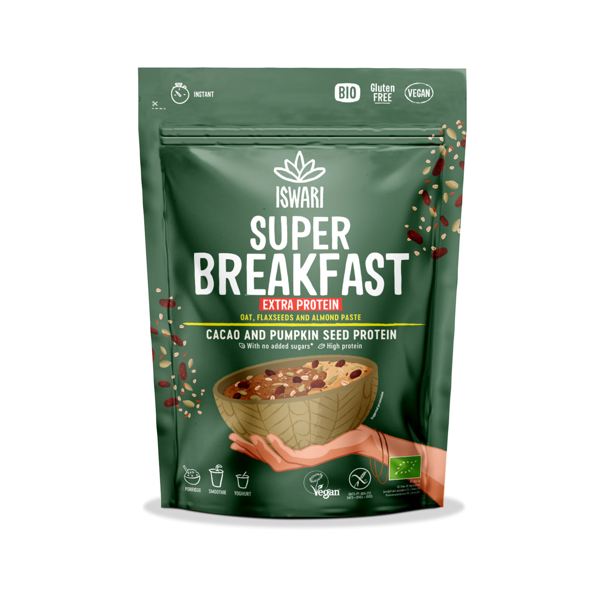 230169 Směs instantní Super Breakfast - kakao a dýňový protein 360 g BIO ISWARI -1