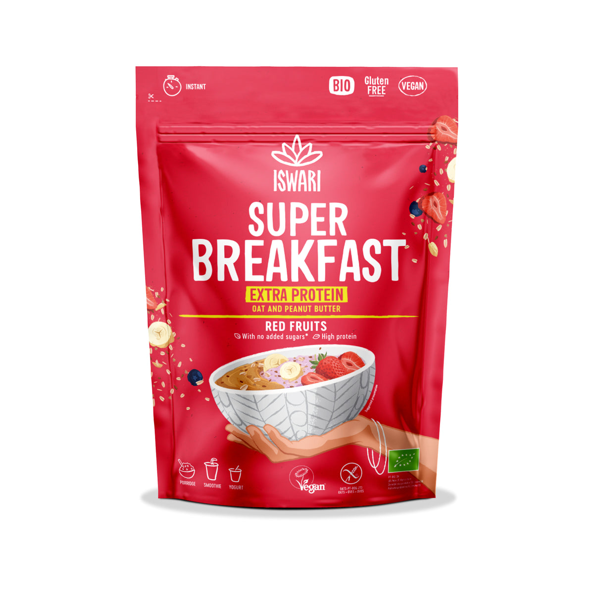 230170 Směs instantní Super Breakfast - extra protein s červenými bobulemi 360 g BIO ISWARI -1