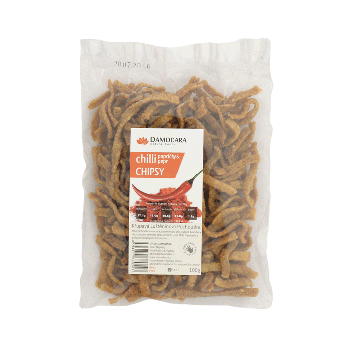 DAMODARA Hrachová pochúťka " chipsy" chili 100g