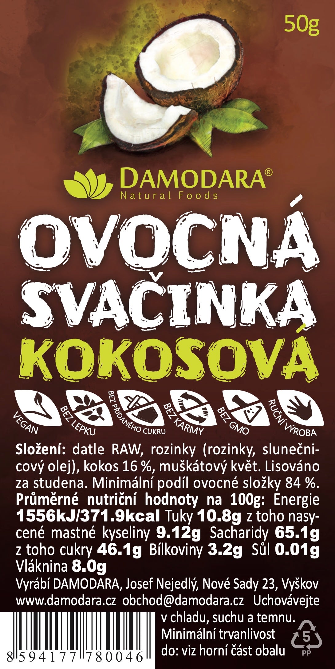 DAMODARA Kokosová-ďatlová tyčinka 50g