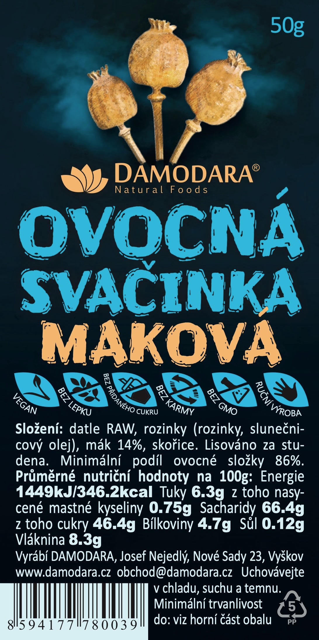DAMODARA Maková tyčinka 50g