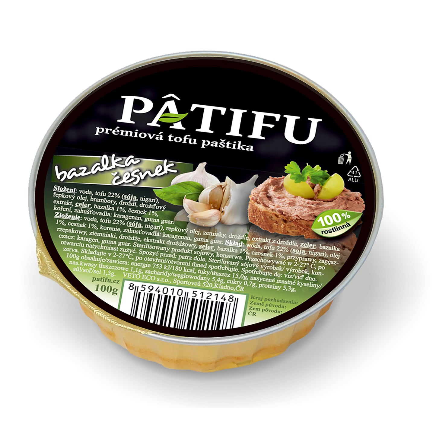 312034 Paštika PATIFU bazalka a česnek 100 g VETO ECO-1