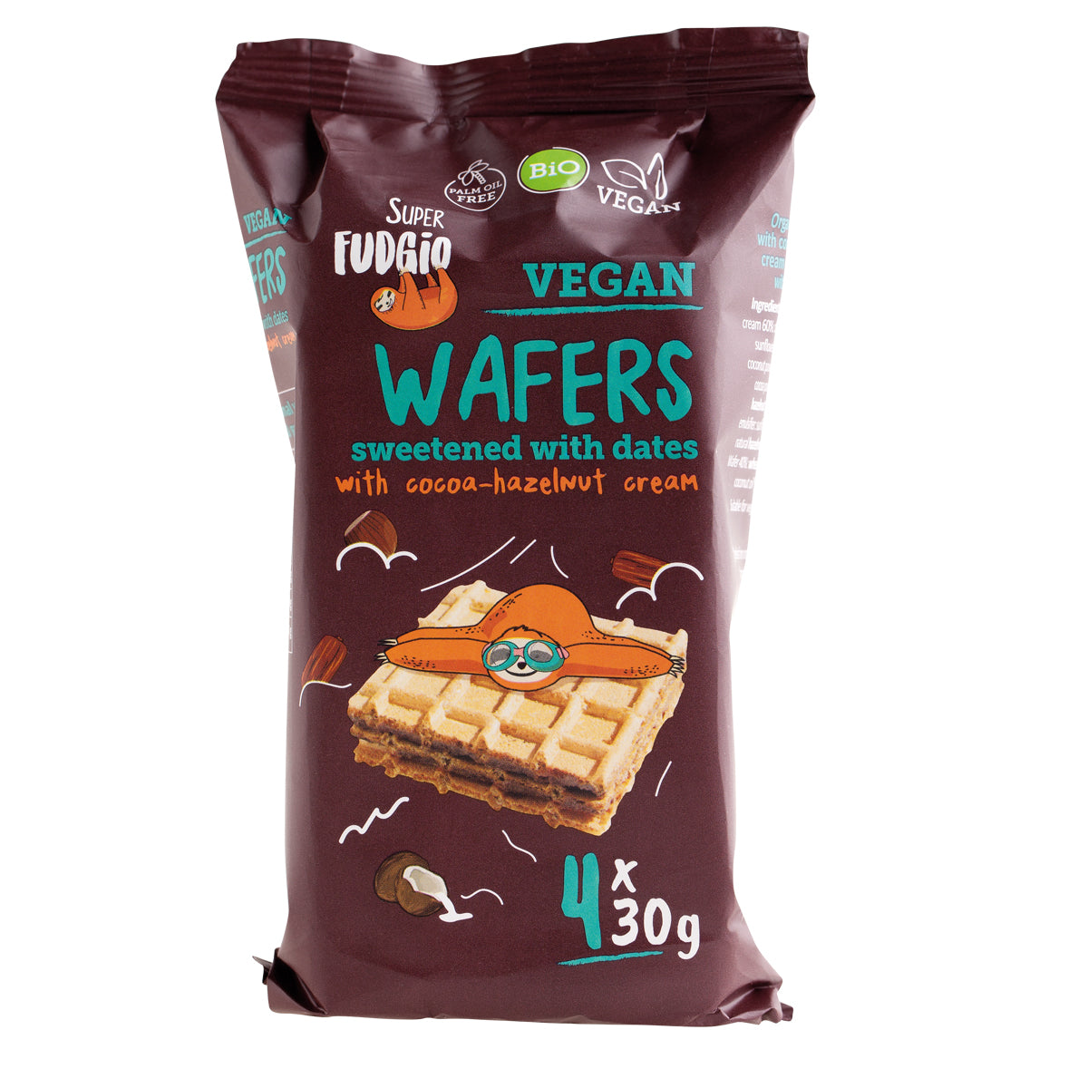 Super Fudgio Bio oblátky vegan s kakaovo-orieškovým krémom sladené datľami 4x30g