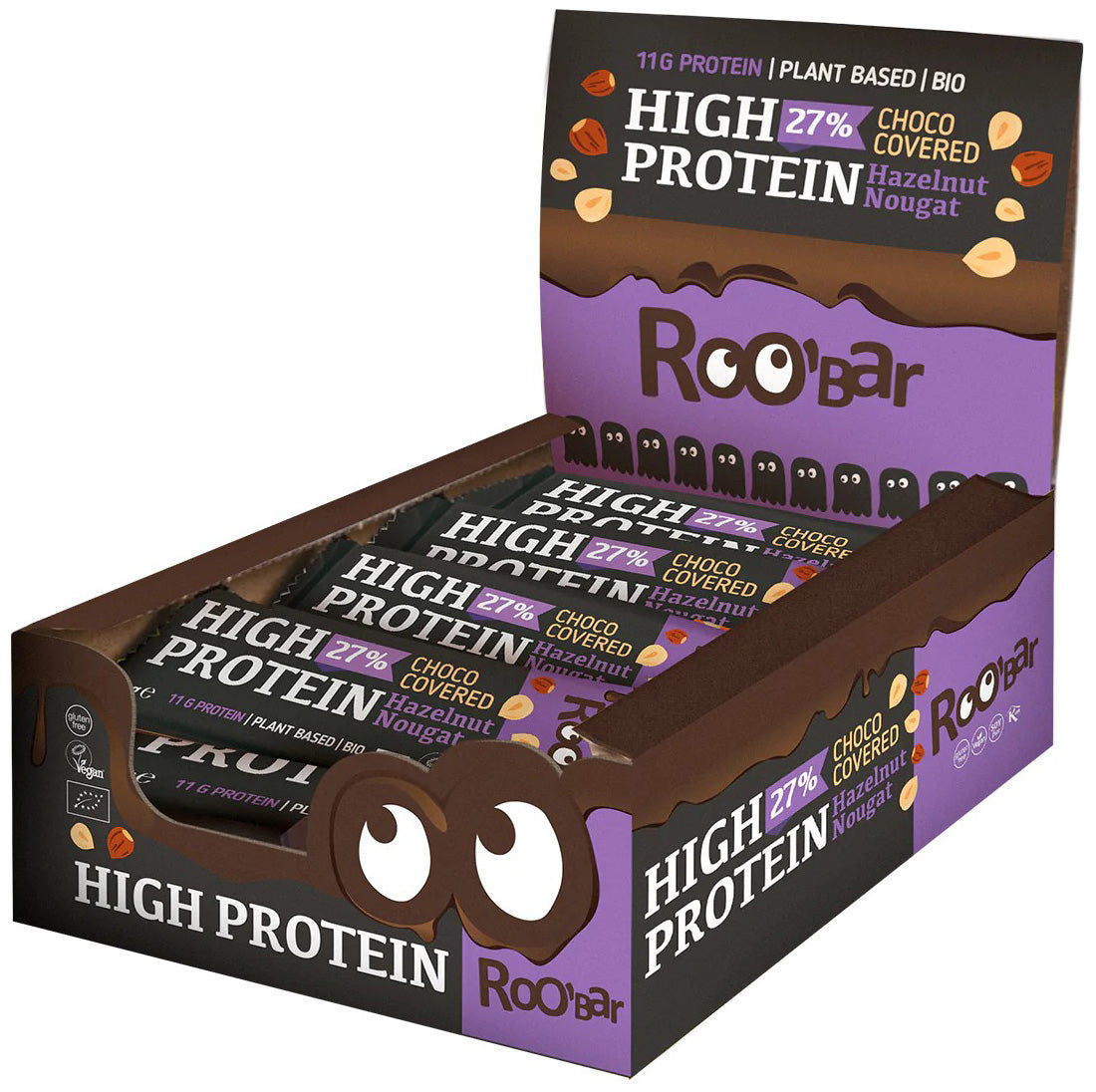 Roo'bar vysokoproteínová tyčinka lieskovo oriešková v čokoláde 40 g bio