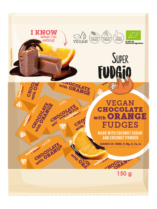 Super Fudgio Bio Vegánske karamelky - čokoláda-pomaranč 150g