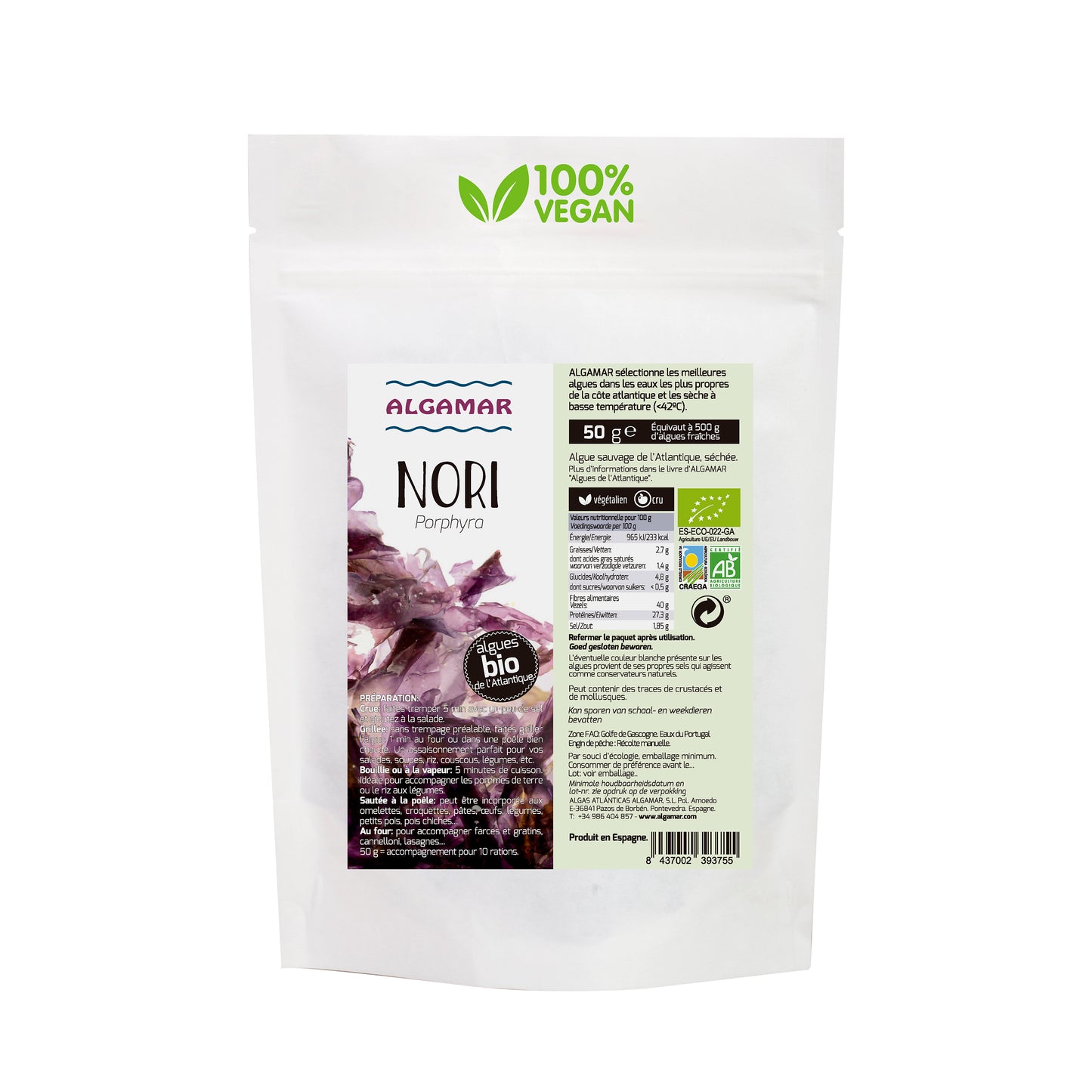 480012 Mořské řasy Nori vločky 50 g BIO ALGAMAR-1