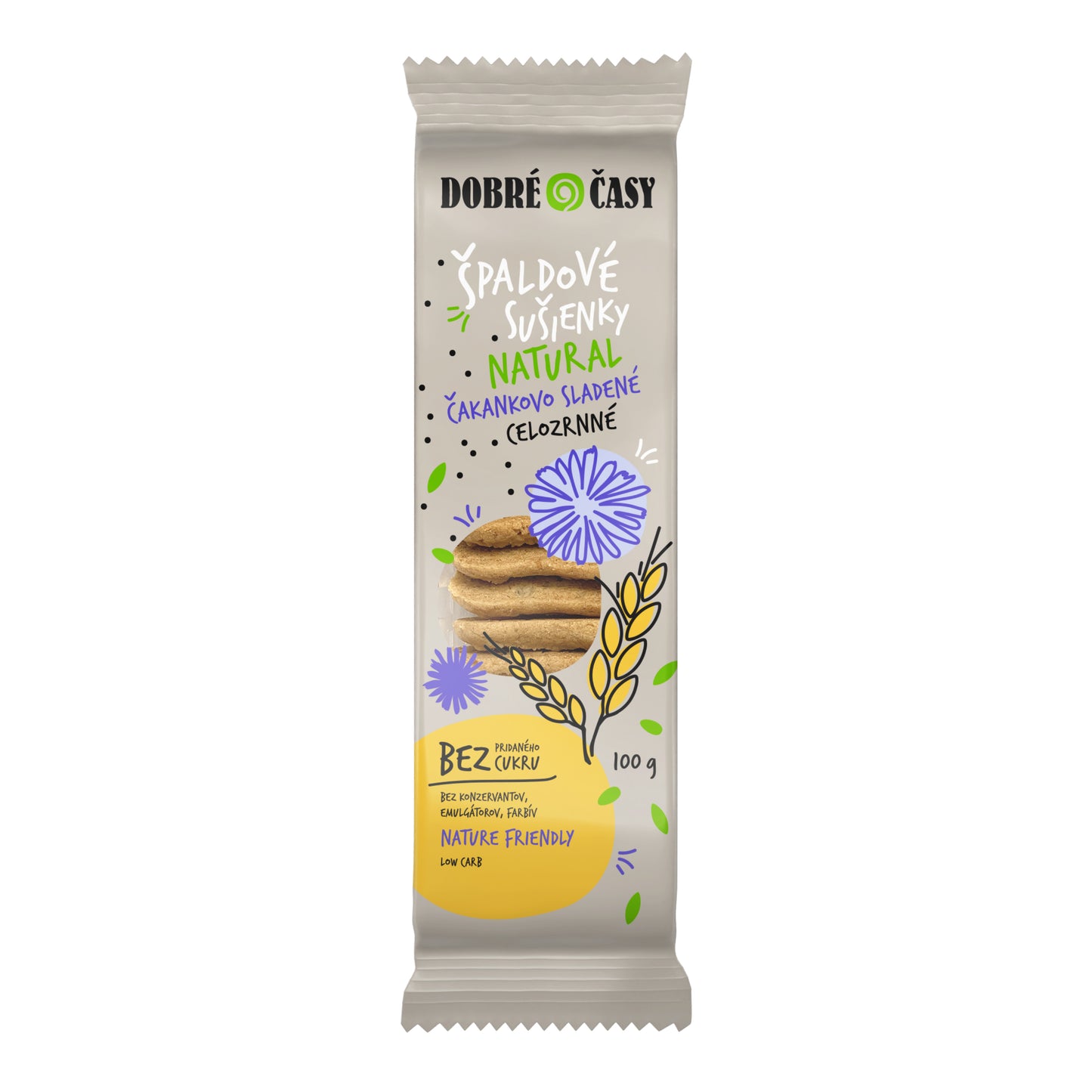 630248 Sušenky špaldové natural s čekankovým slazením 100 g BIO DOBRÉ ČASY-1