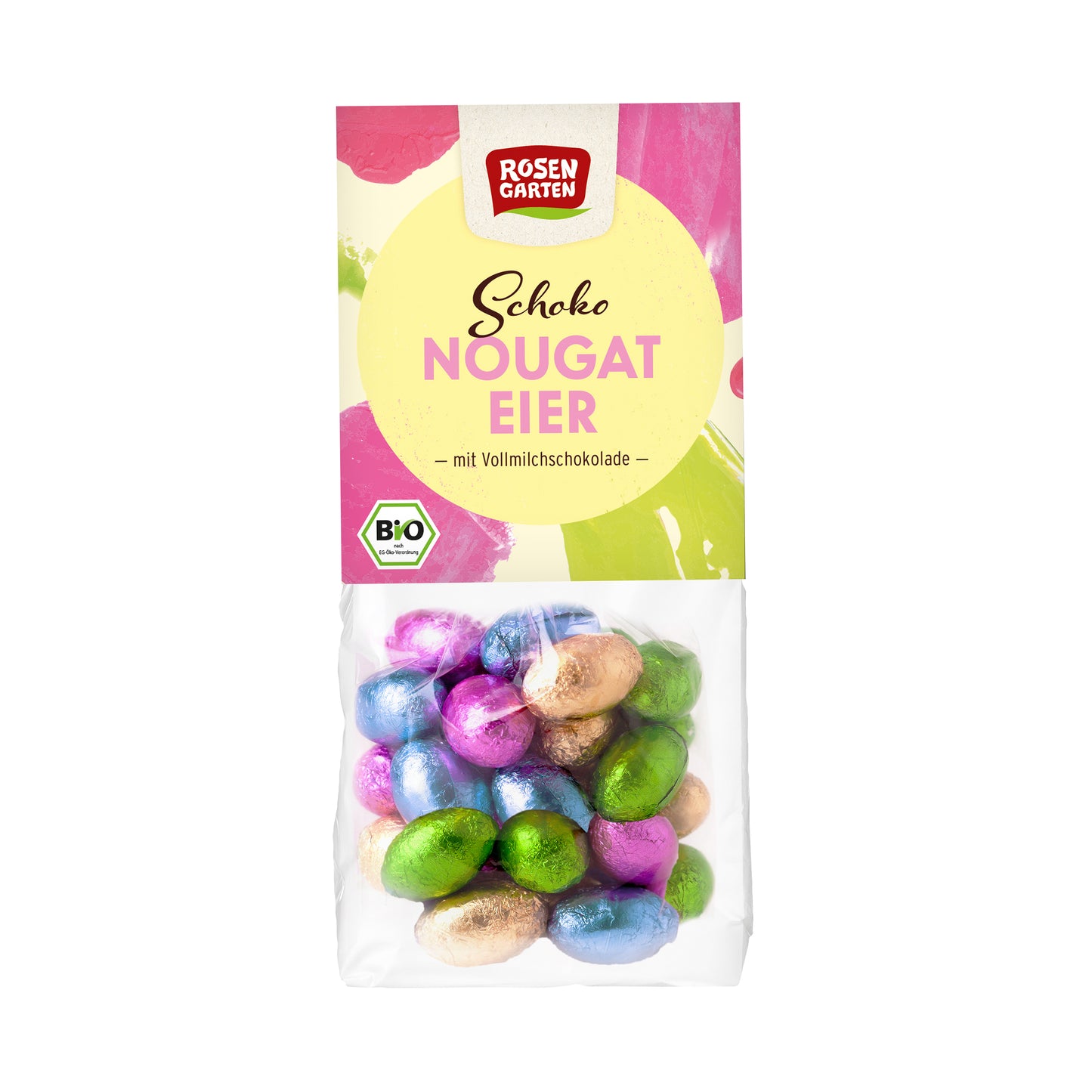 665286 Vajíčka z mléčné čokolády plněná nugátem 100 g BIO ROSENGARTEN-1