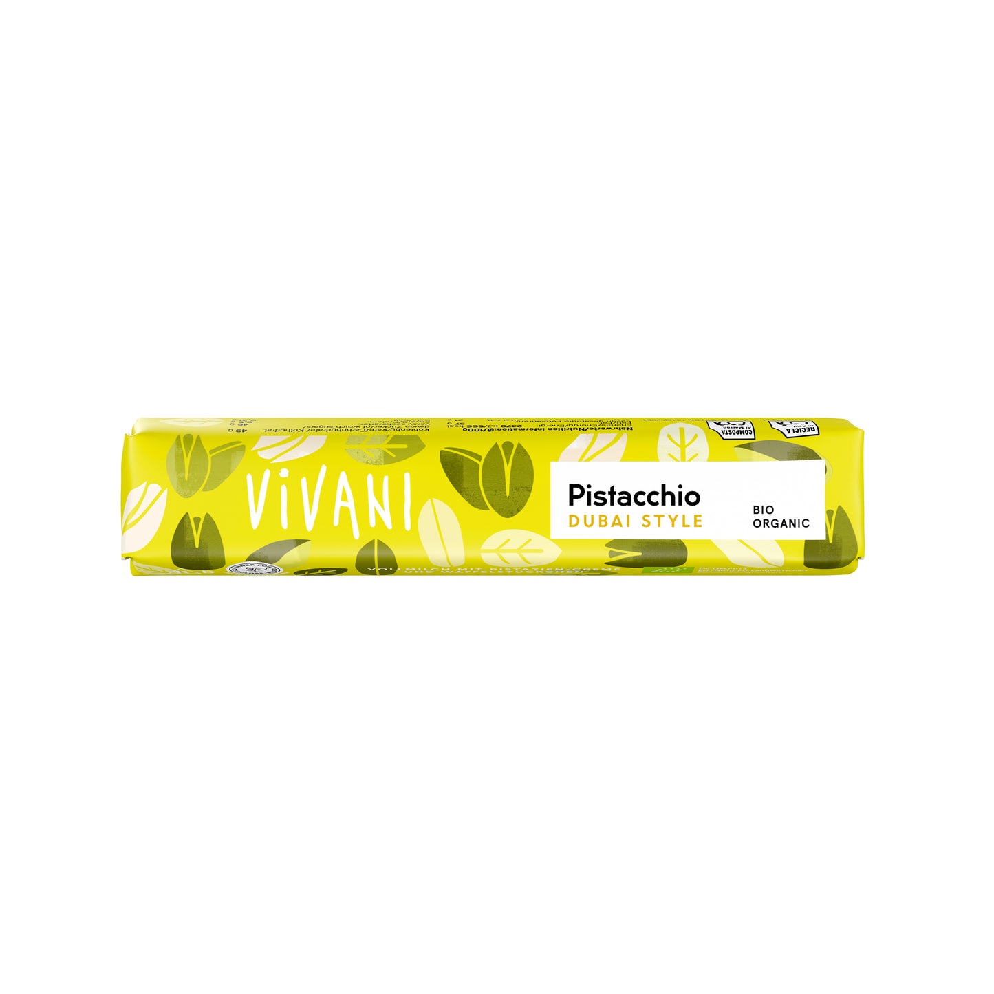 665364 Tyčinka mléčná čokoláda Pistacchio Dubai style 40 g BIO VIVANI-1