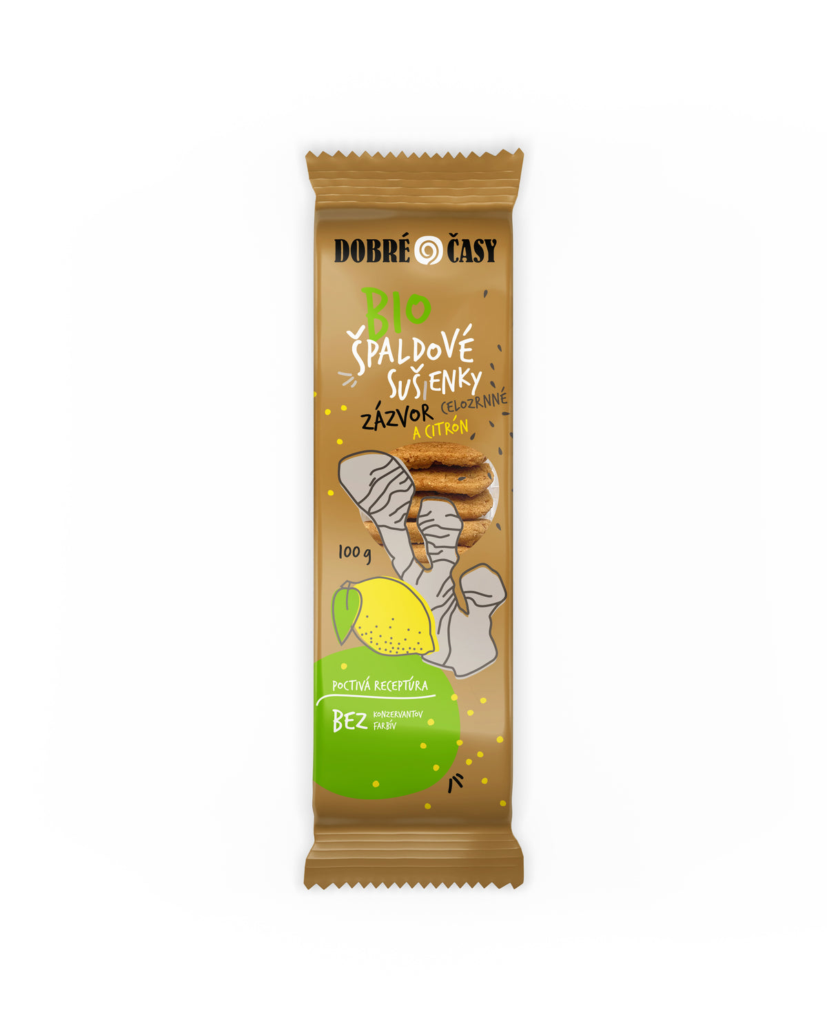 Dobré časy ZÁZVOR + CITRÓN sušienky špaldové 100g BIO
