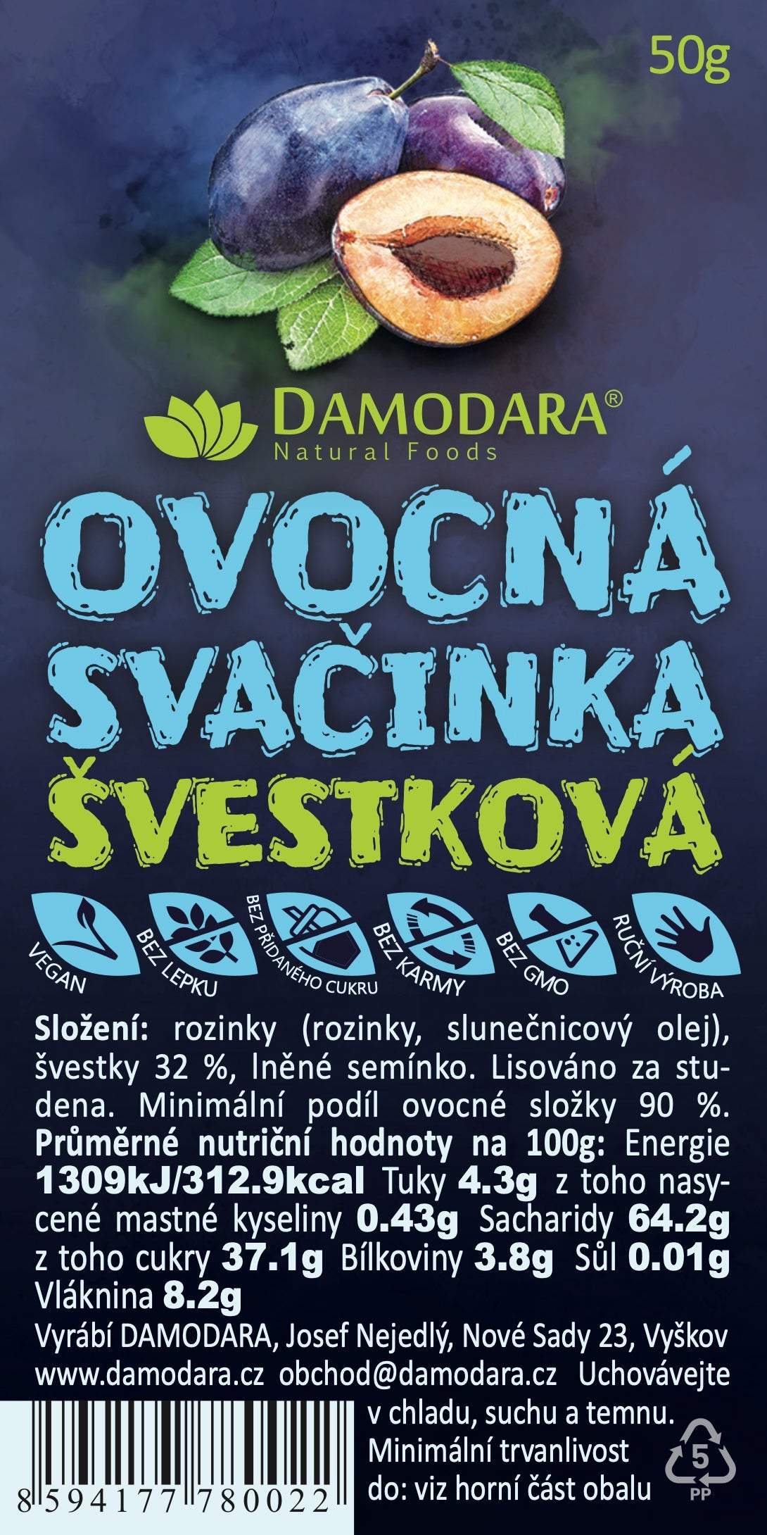 DAMODARA Slivková tyčinka 50g