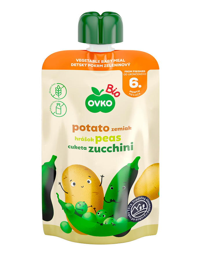 330080 Příkrm brambory, hrášek, cuketa 90 g BIO   OVKO-2
