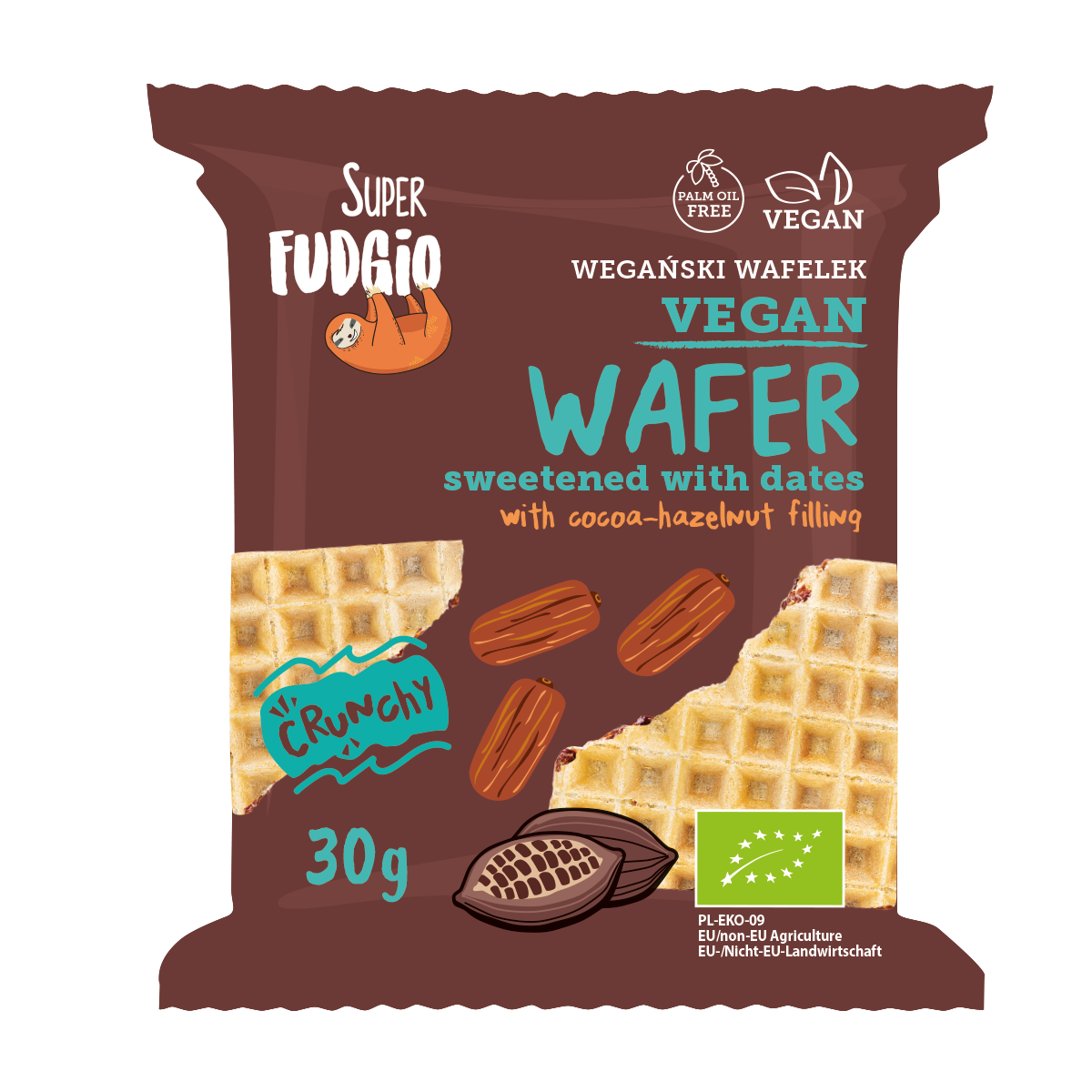 Super Fudgio Bio oblátky s kakaovo-orieškovou náplňou sladené datľami 30g