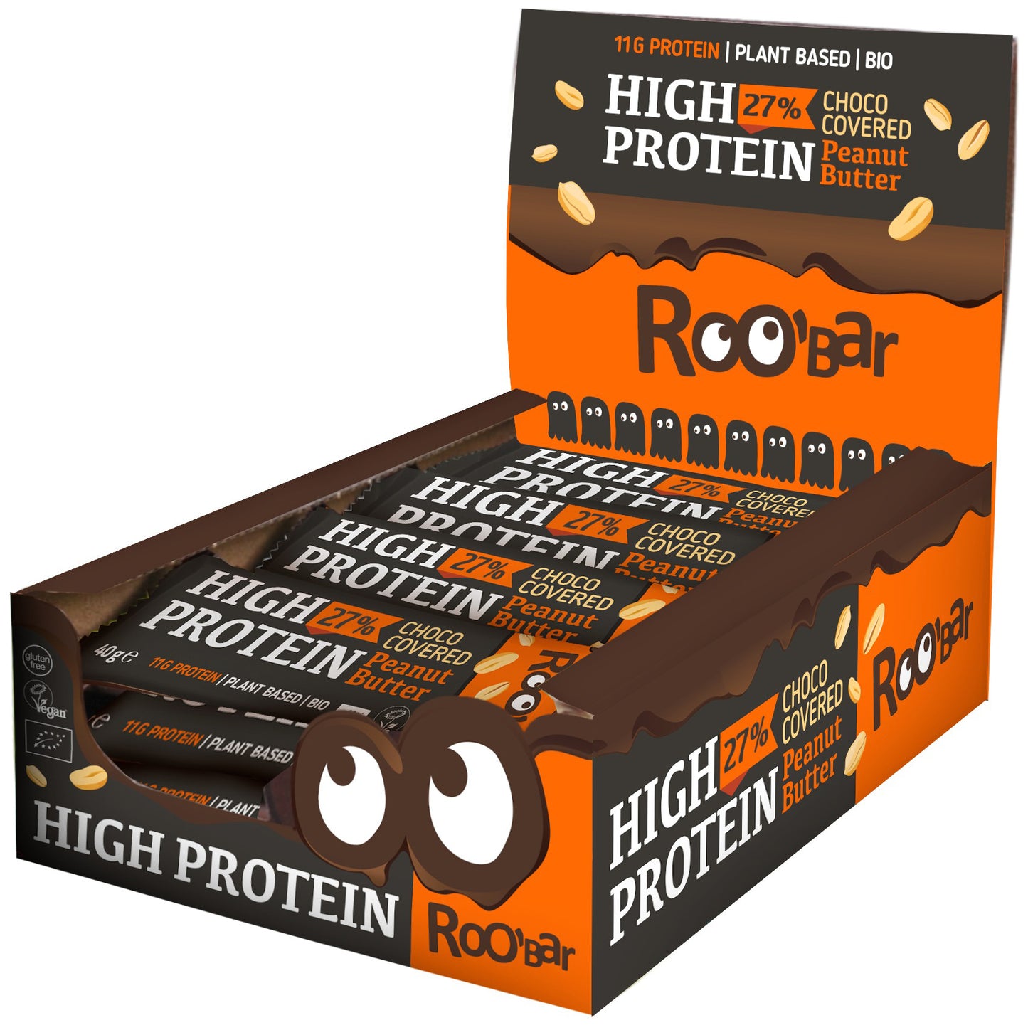 Roo'bar vysokoproteínová tyčinka s arašidmi v čokoláde 40 g bio