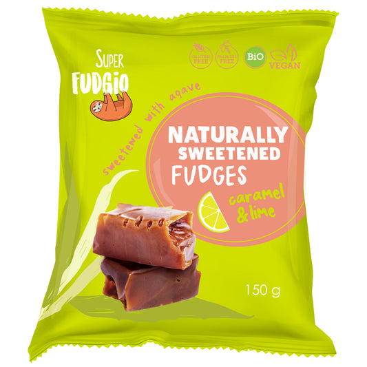 Super Fudgio Bio karamelky vegan sladené agáve a datlami príchuť limetka 150g