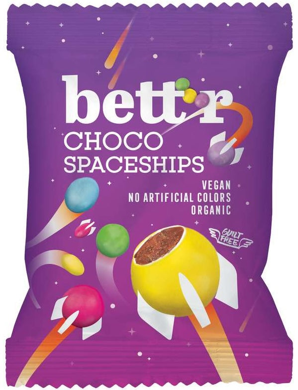 bett'r Farebné čokoládové dražé plnené horkou čokoládou bio 70g