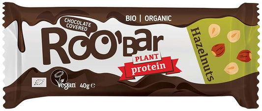 Roobar Proteínová tyčinka lieskový oriešok poliata čokoládou bio 40g