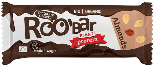 Roobar Mandľová proteínová tyčinka poliata čokoládou bio 40g