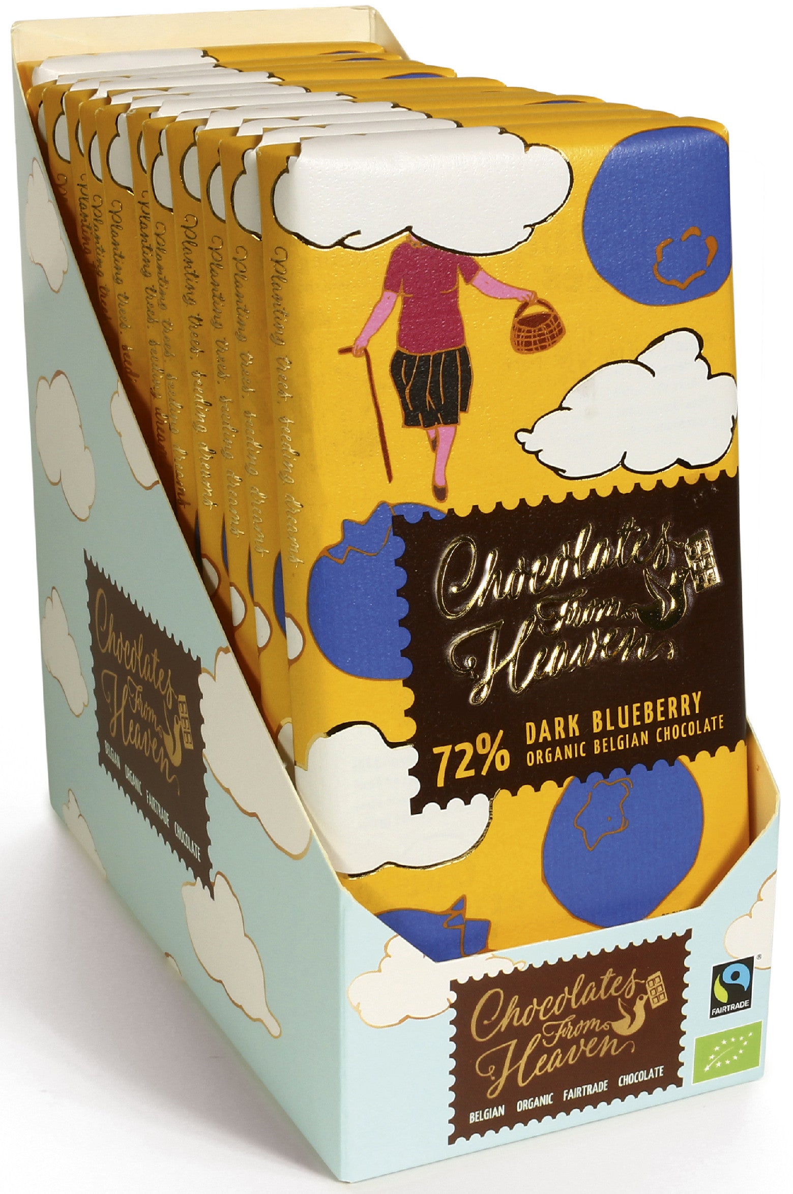 Bio Chocolates from Heaven horká čokoláda 72% s čučoriedkami 100g