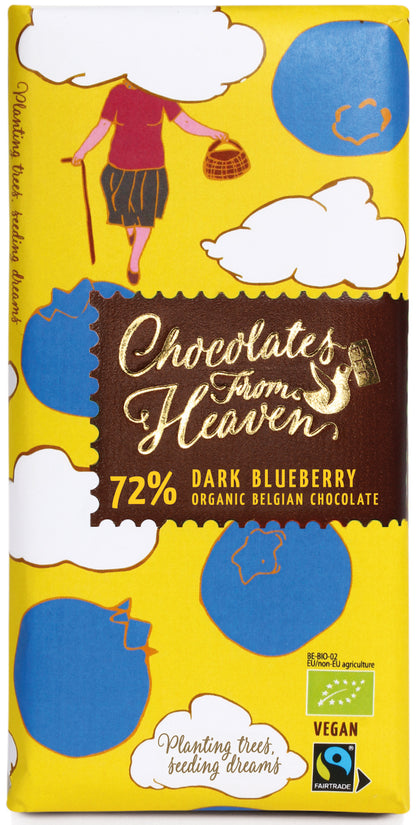 Bio Chocolates from Heaven horká čokoláda 72% s čučoriedkami 100g