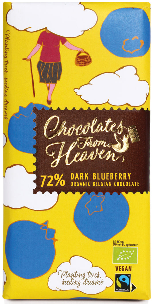 Bio Chocolates from Heaven horká čokoláda 72% s čučoriedkami 100g
