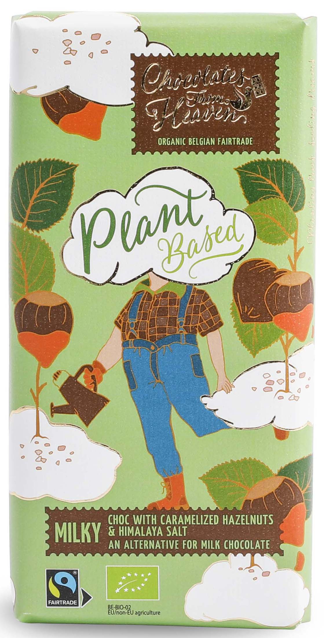 Bio Chocolates from Heaven vegan ryžová mliečna čokoláda s karamelizovanými lieskovými orieškami a soľou 100g