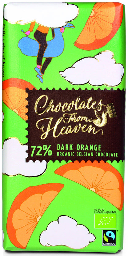Bio Chocolates from Heaven horká čokoláda 72% s pomarančom 100g
