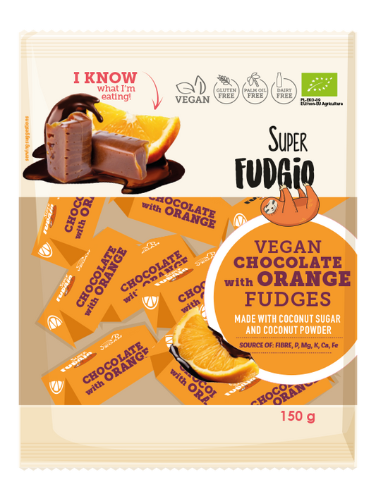 Super Fudgio Bio Vegánske karamelky - čokoláda-pomaranč 150g