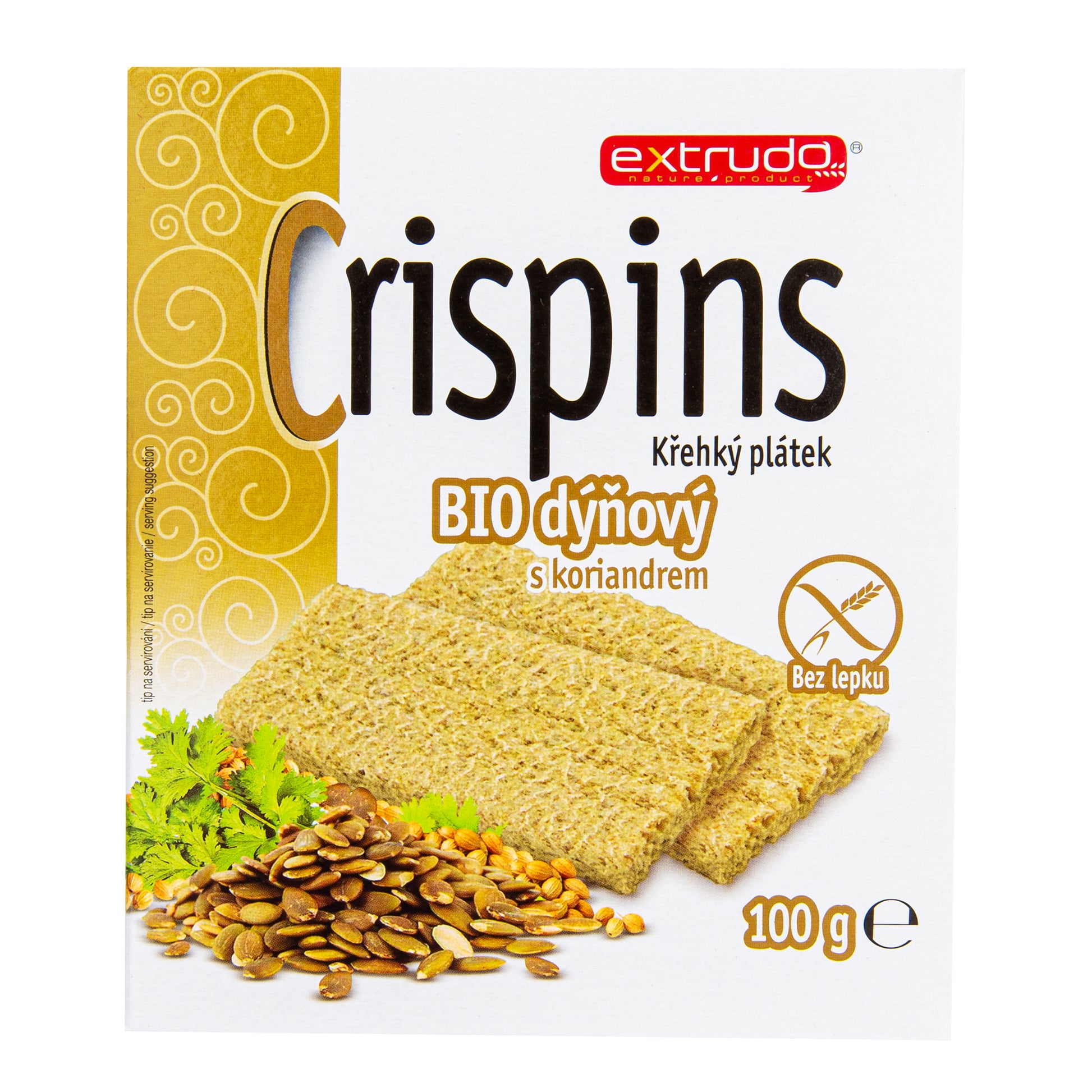 610054 Chlebíček dýňový s koriandrem Crispins bezlepkový 100 g BIO   EXTRUDO-3