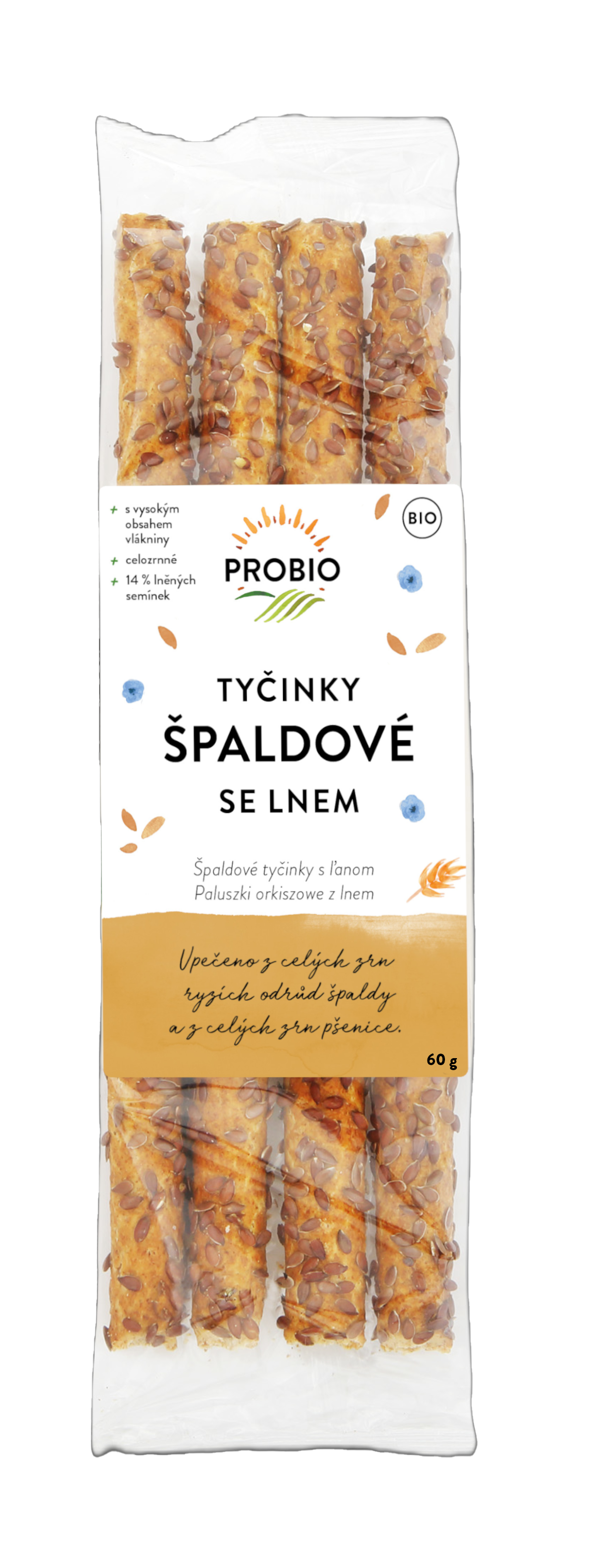 630006 Tyčinky špaldové se lnem 60 g BIO   PROBIO-1