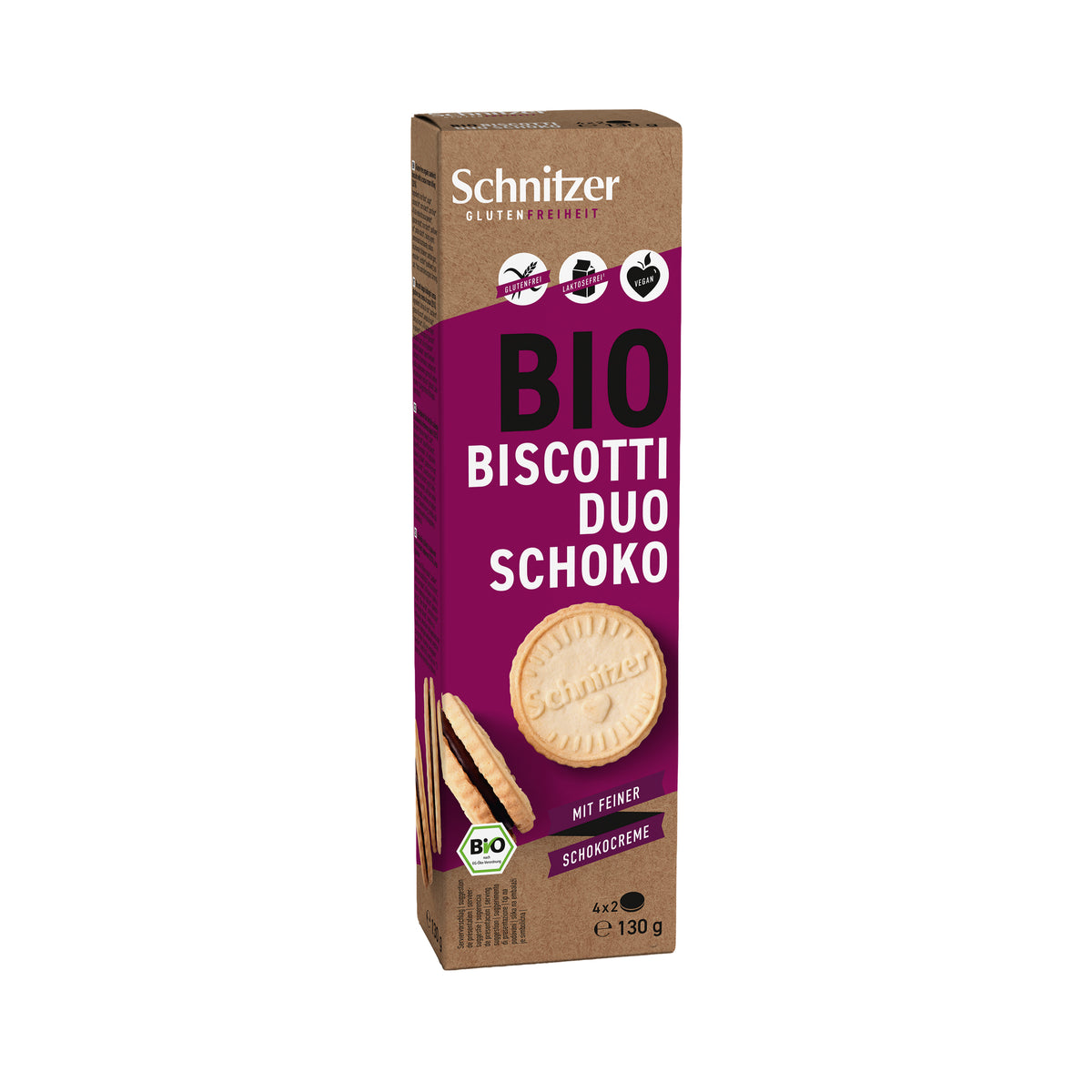 630420 Sušenky s kakaovou náplní bezlepkové 130 g BIO   SCHNITZER-1