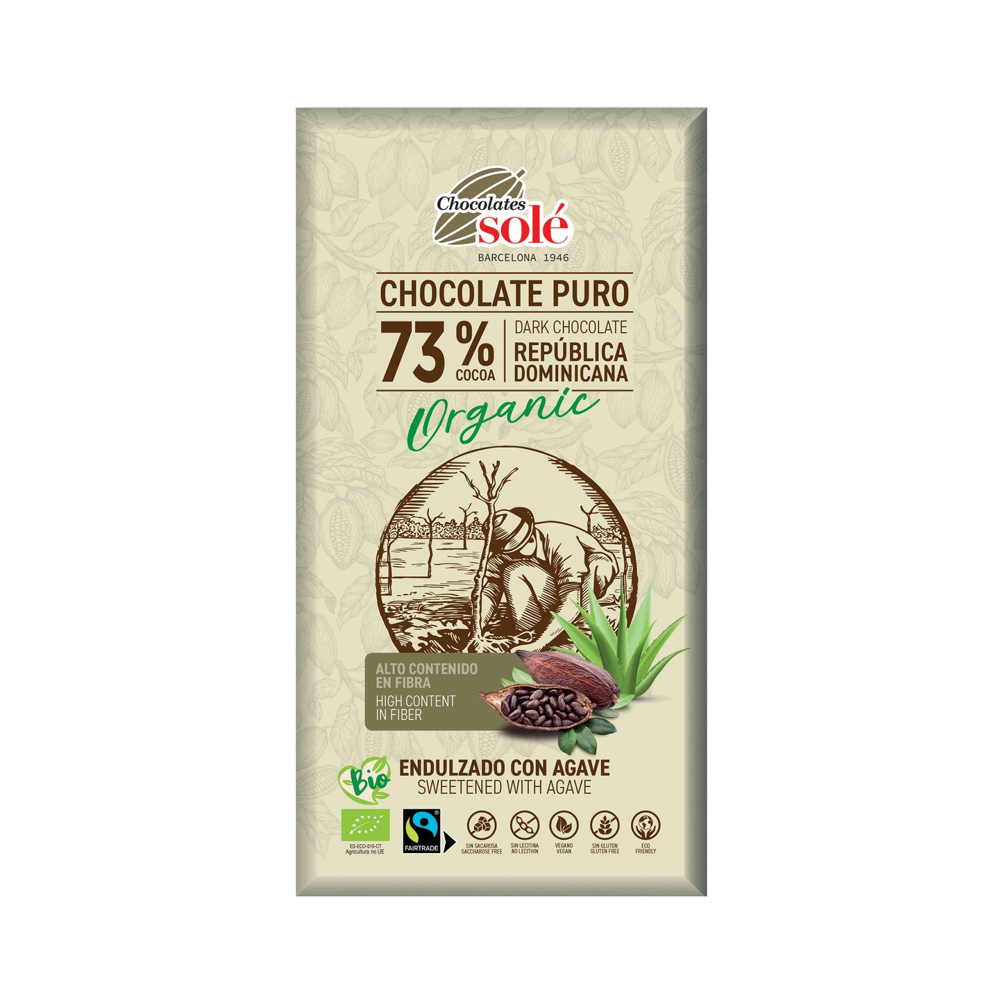 660196 Čokoláda hořká se sirupem z agáve 100 g BIO   SOLÉ-1