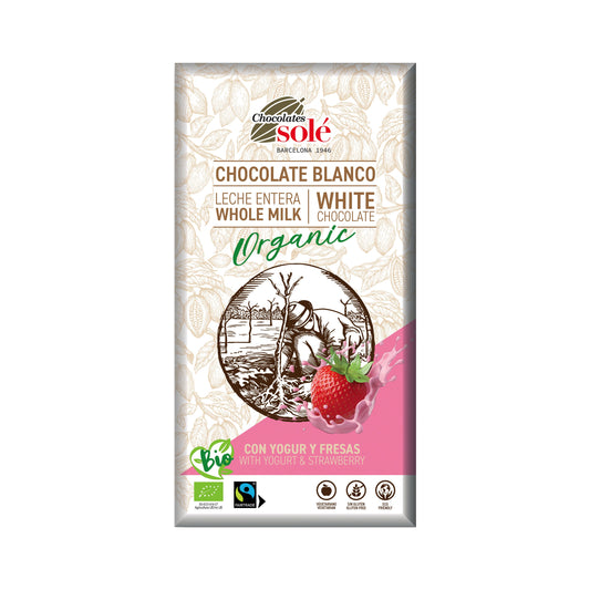 660203 Čokoláda bílá s jogurtem a jahodami 100 g BIO   SOLÉ-1