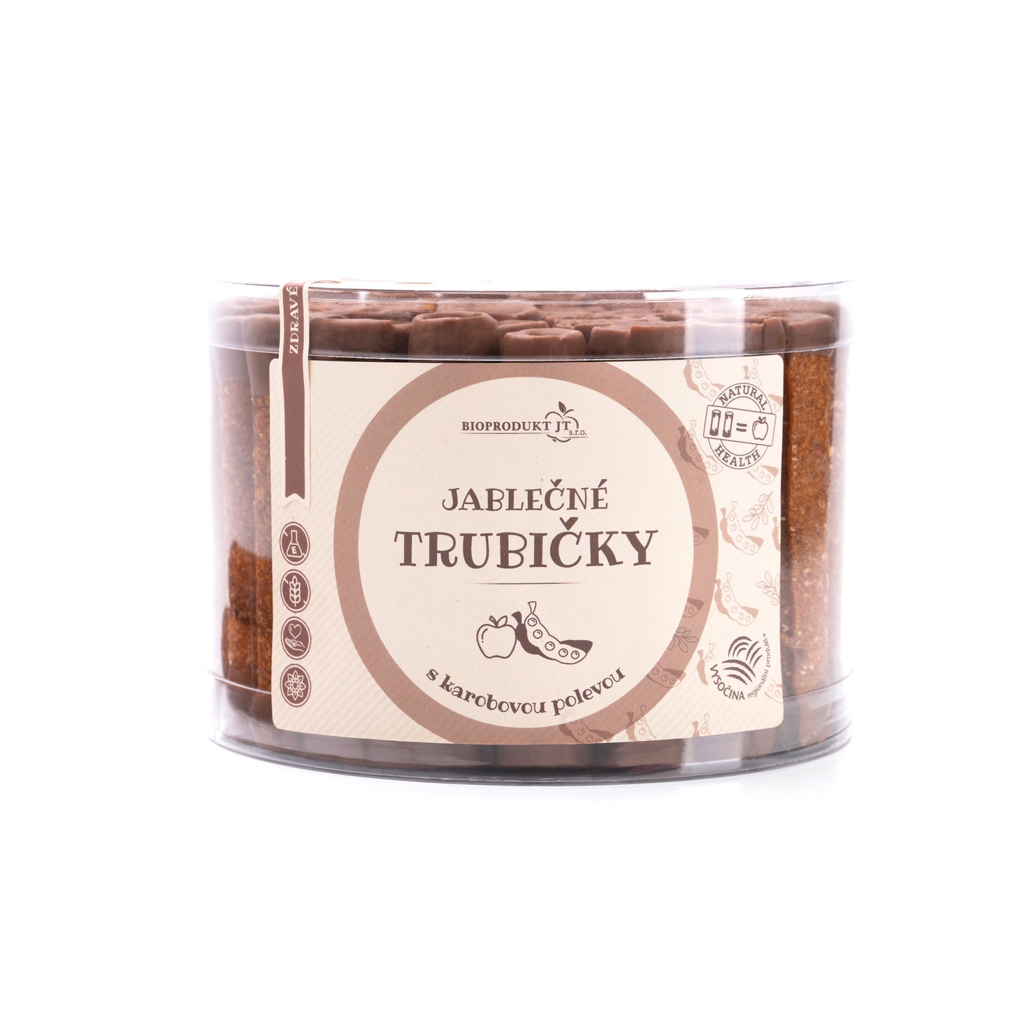 662073 Trubičky jablečné s karobem dóza 540 g   BIOPRODUKT JT-1