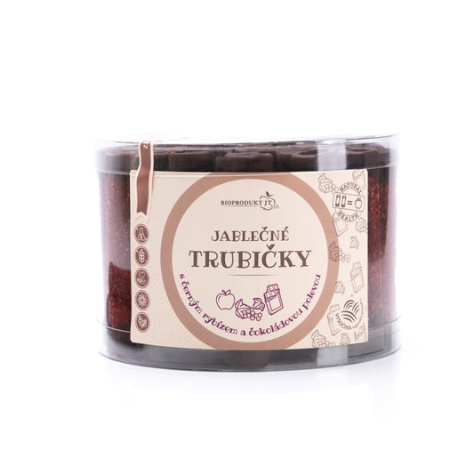 662192 Trubičky jablečné s černým rybízem a čokoládou dóza 540 g   BIOPRODUKT JT-1
