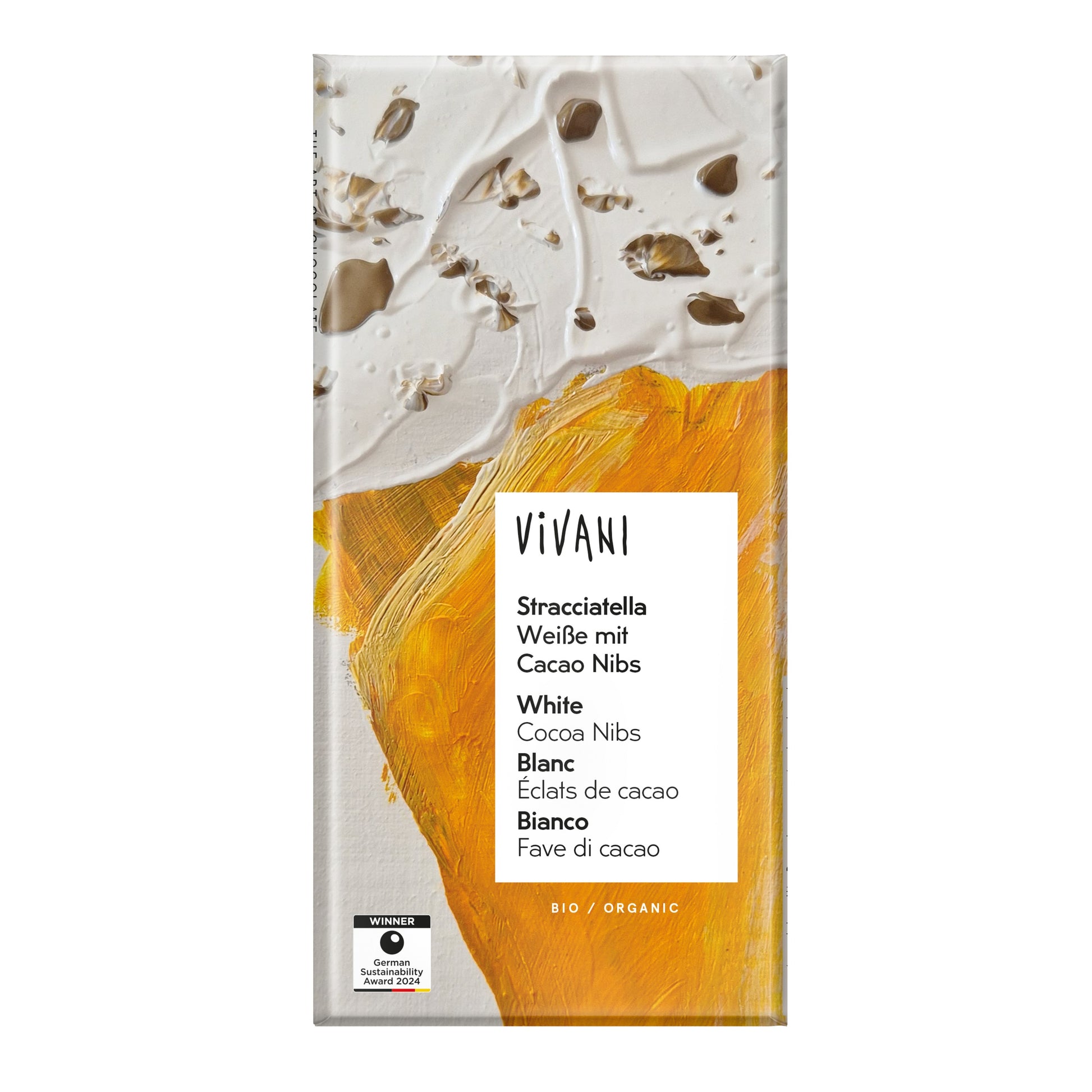 665379 Čokoláda bílá s kakaovými boby Stracciatella 80 g BIO   VIVANI-1