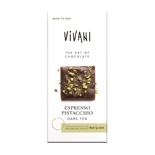 665389 Čokoláda hořká espresso a pistácie 75 % 80 g BIO   VIVANI-1