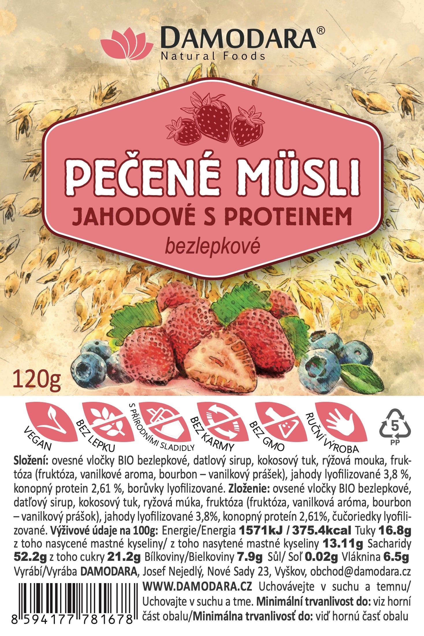 DAMODARA Granola jahodová 120g