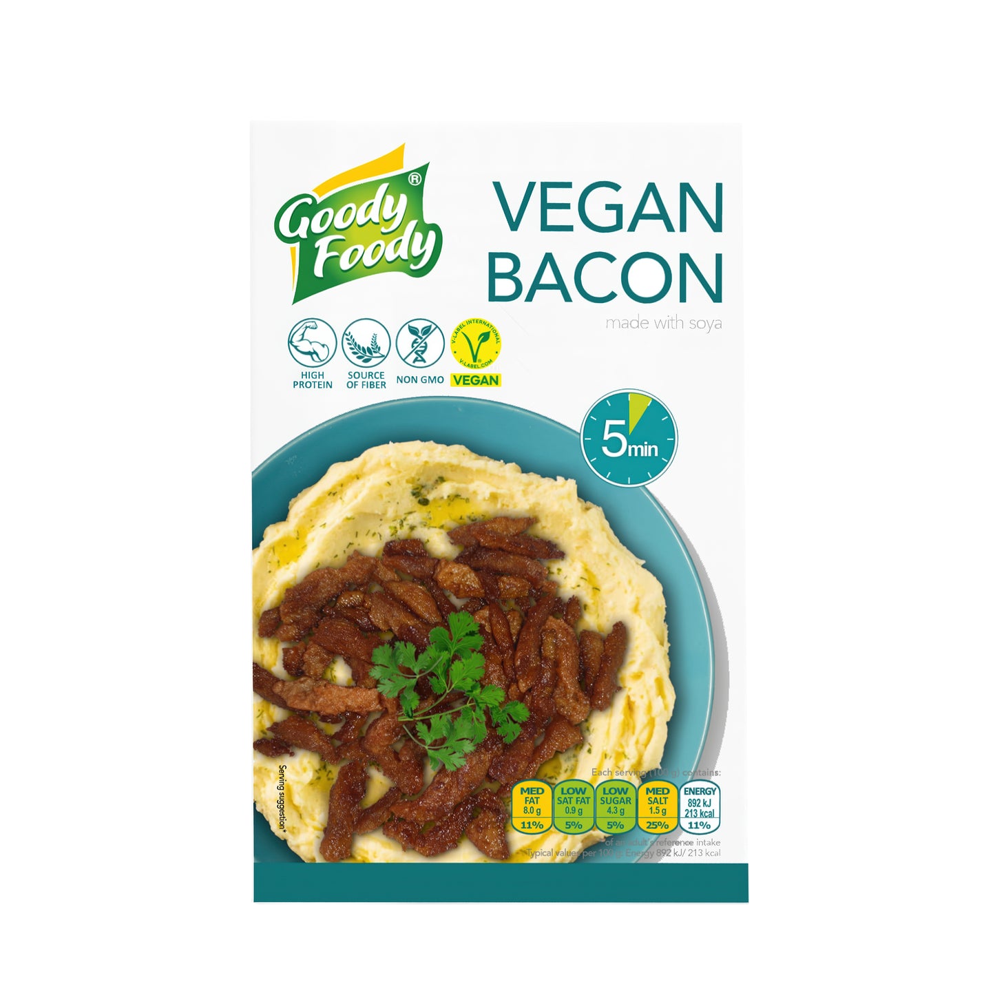 742159 Nudličky s příchutí slaniny veganské 200 g   GOODY FOODY-1