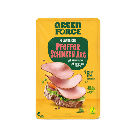 742196 Plátky alternativa vařené šunky s pepřem 70 g   GREEN FORCE-1