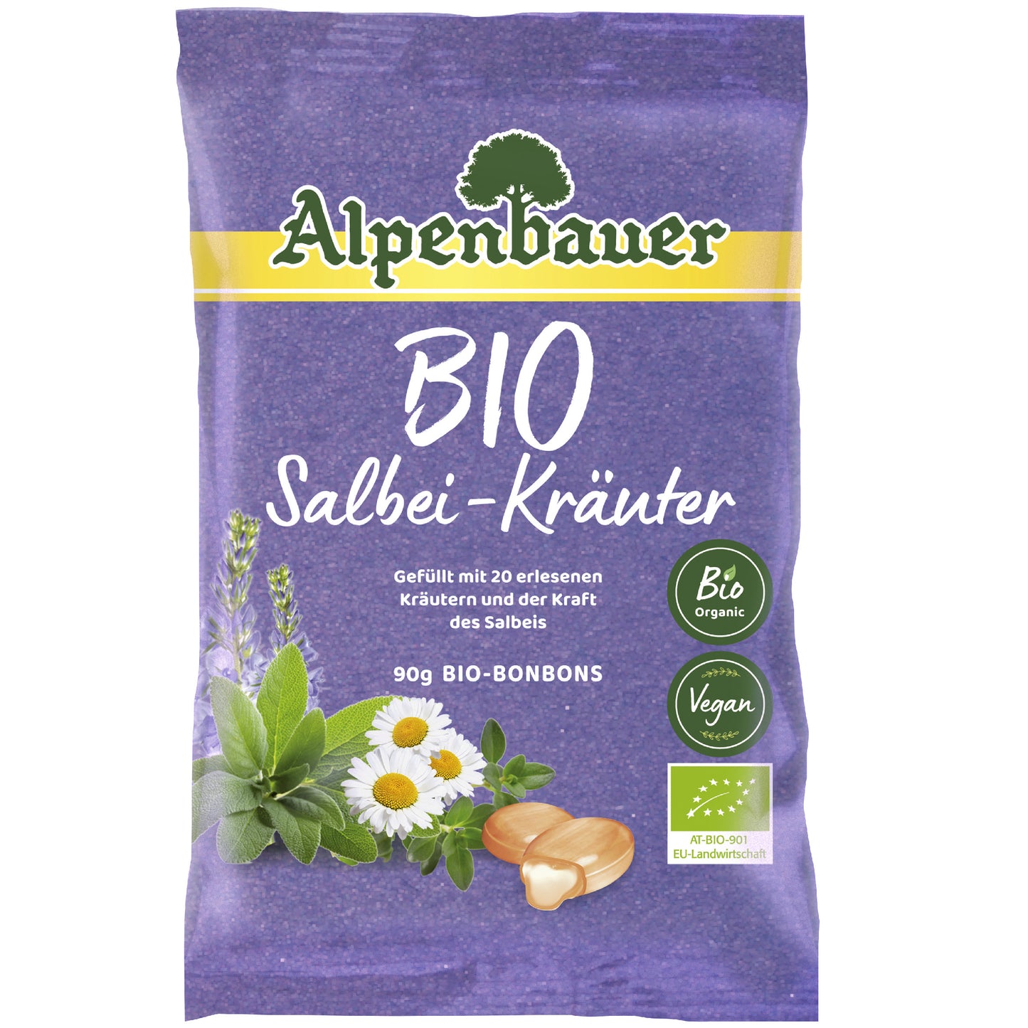 Alpenbauer Prírodné bylinkové cukríky šalvia a bylinky 90g bio