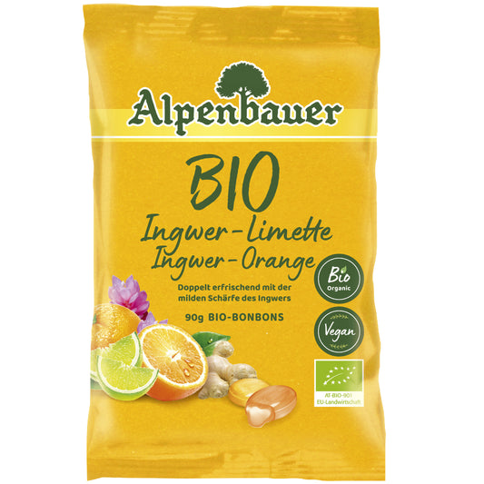 Alpenbauer Prírodné bylinkové cukríky zázvor, limetka a pomaranč 90g bio