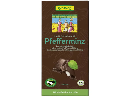 Čokoláda horká s mätovou náplňou 100g bio Rapunzel