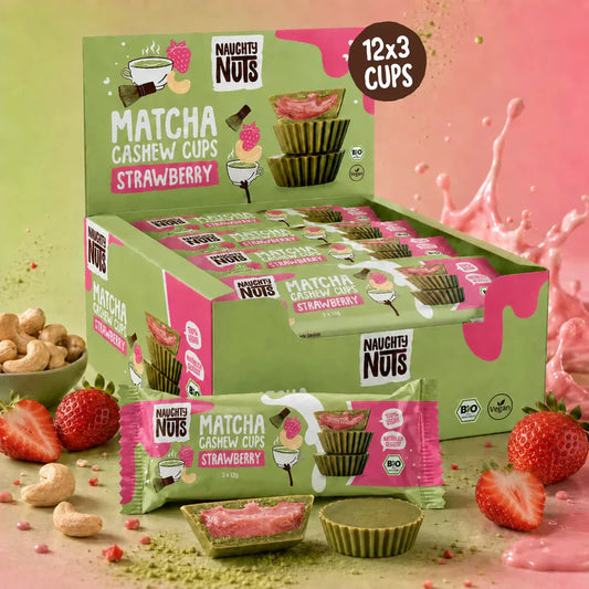 Naughty Nuts pralinky s jahodovo kešu krémom a matcha poleva 39g bio